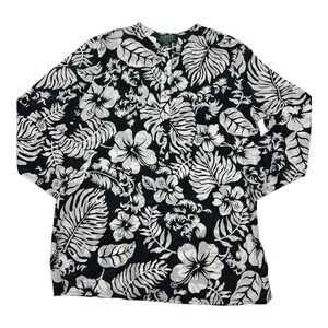 Lauren‎ Ralph Lauren Petite Tunic Top Women PM Black White Floral